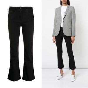 3x1 • Baby Boot cropped flare jeans Black Tear raw hem mid rise stretch denim